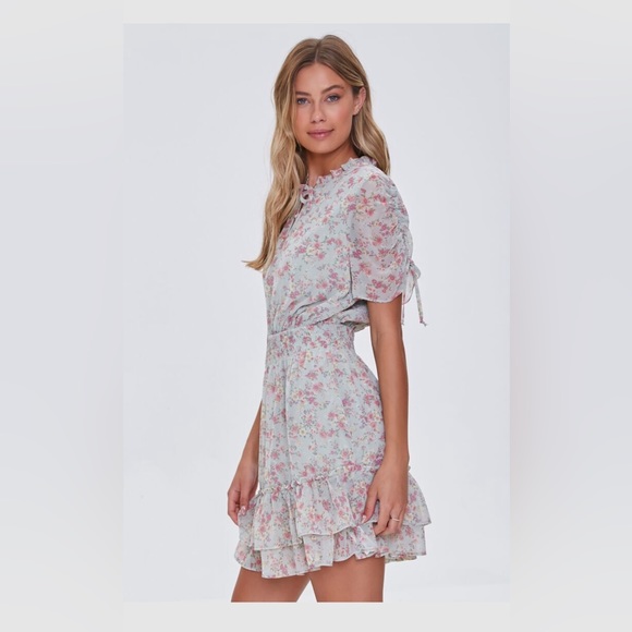 FLORAL PRINT RUFFLE HEM MINI DRESS - Picture 2 of 4